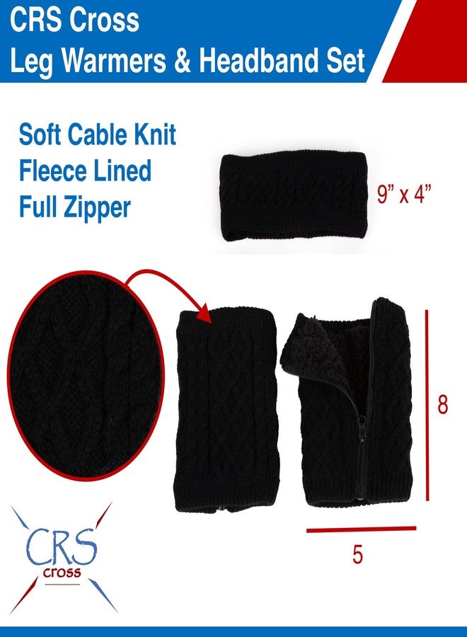 CRS Cross Leg Warmers and Headband Set for Figure Skating with Zipper. Fleece Lined Knit Keeps Legs Warm-Ice Skate Dance (1, Black-Short) - Image 5